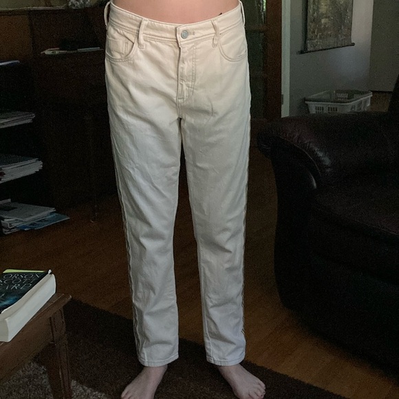 Pilcro off white slim boyfriend jeans with rainbow stripe on the side. - Picture 1 of 11